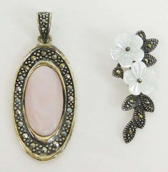 2 Sterling Silver Marcasite Pendants
