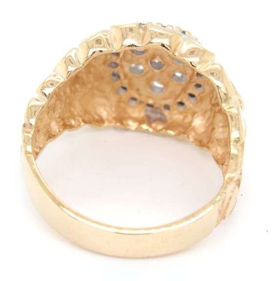14kt Yellow gold diamond cluster halo nugget men's ring