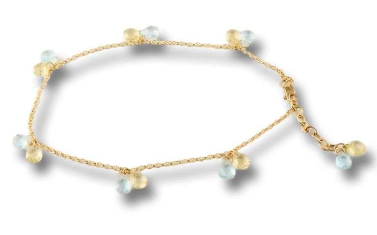 18kt Yellow gold Blue Topaz and Peridot Anklet