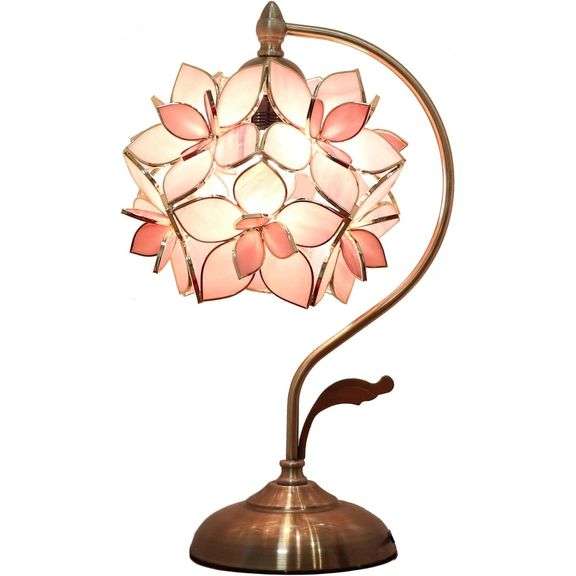 Rose Lily Stained Glass Brass Table Lamp