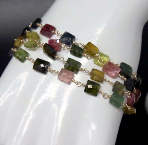 14kt Yellow gold multi strand multi color tourmaline bracelet