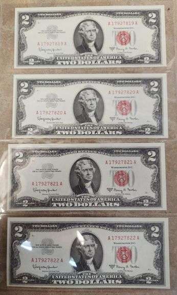 Lot Of 15 - Redseal, Consecutive, UNC $2 Bills