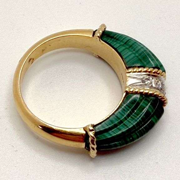 1960 Vintage 18K Gold Malachite and Diamond Piece