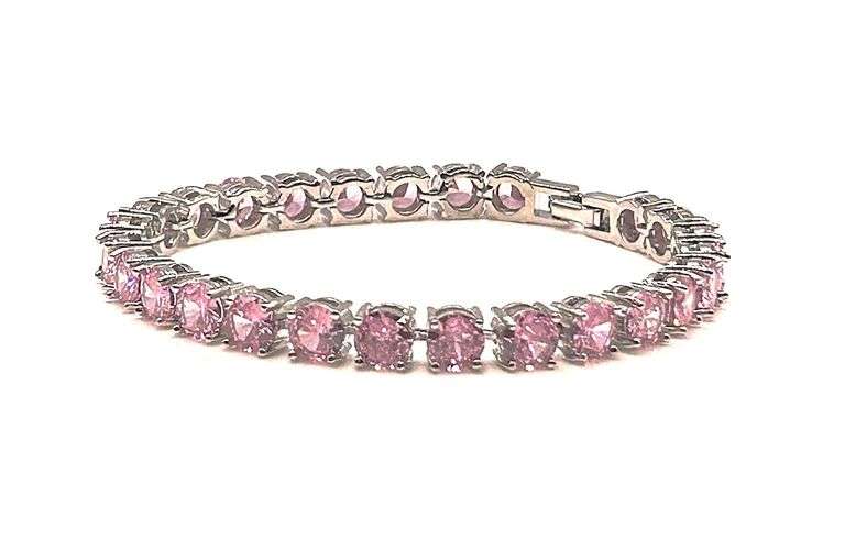 18 Kt White Gold Plated Lab Simulated 17 Ctw Pink Sapphire Tennis Bracelet