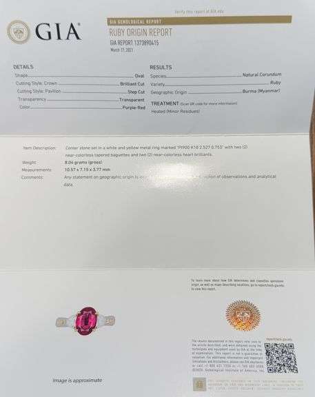GIA certified large very fine Ruby and diamond ring in white and PT100 gold, size 6.5
