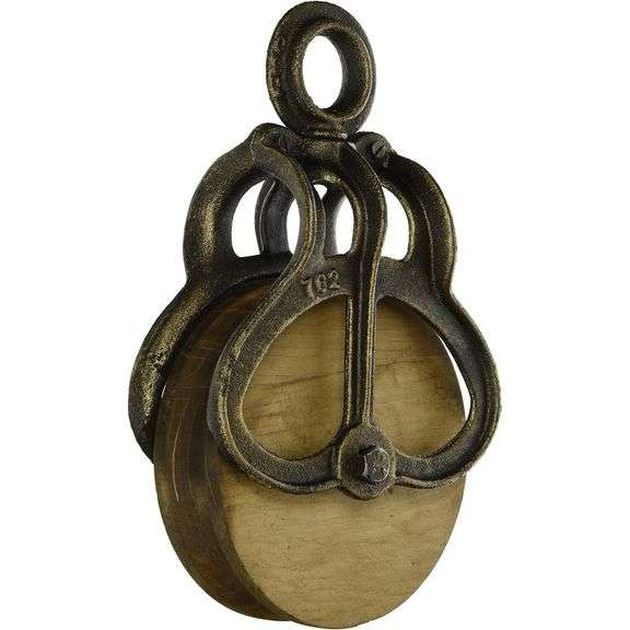 Cast Iron and Wood Farm Pulley