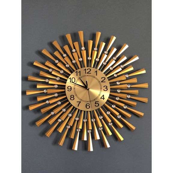 Large Gold Metal Crystal Wall Silent Clock