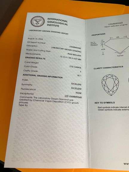 IGI CERTIFIED LOOSE DIAMOND 2.52 CARAT PEAR SHAPE F-VS1