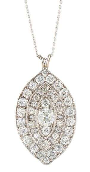 Vintage 3.28ctw Diamond Milgrain Heirloom Marquise Shaped Pendant in 14K