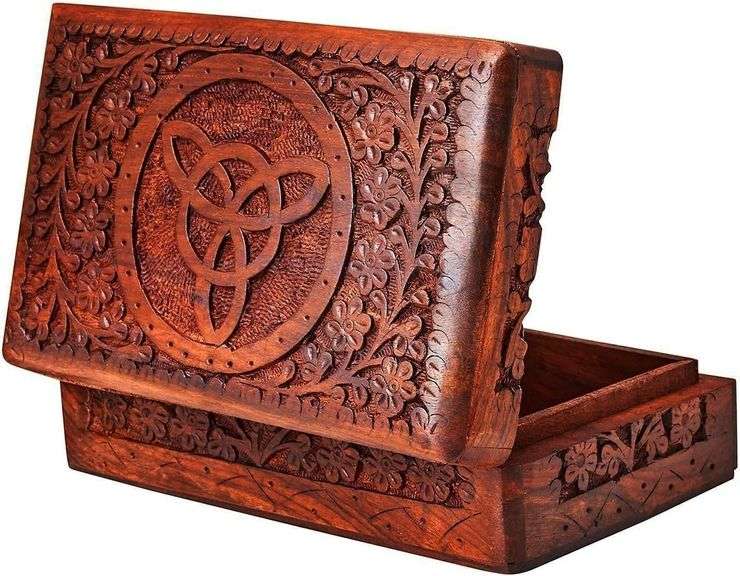 Handmade Celtic Carved Wooden Jewelry Box