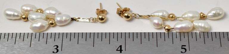 Pearl Dangle Earrings in 14K Yellow Gold