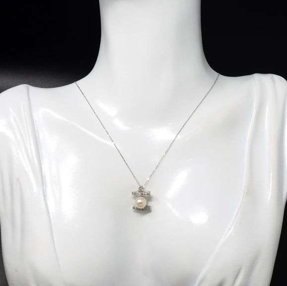 Favorite White Gold Single Cut Diamond and Akoya Pearl Pendant on Chain