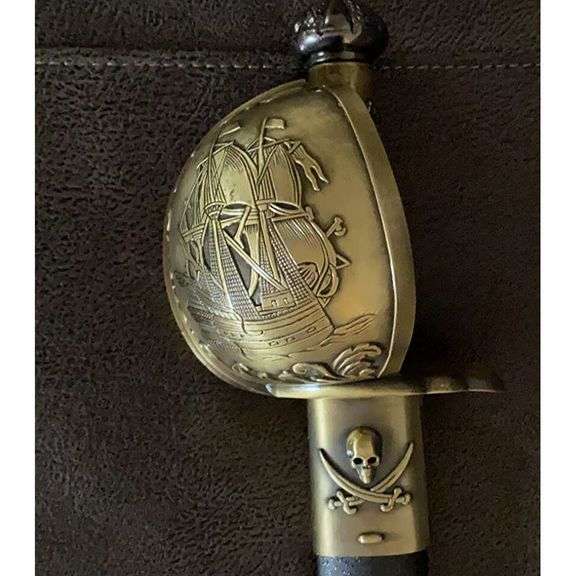 Pirate Cutlass Sword with Brass Hand Guard and Scabbard