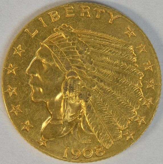 Lovely BU 1908 US $2.50 Indian Gold Piece. 1st Year Issue