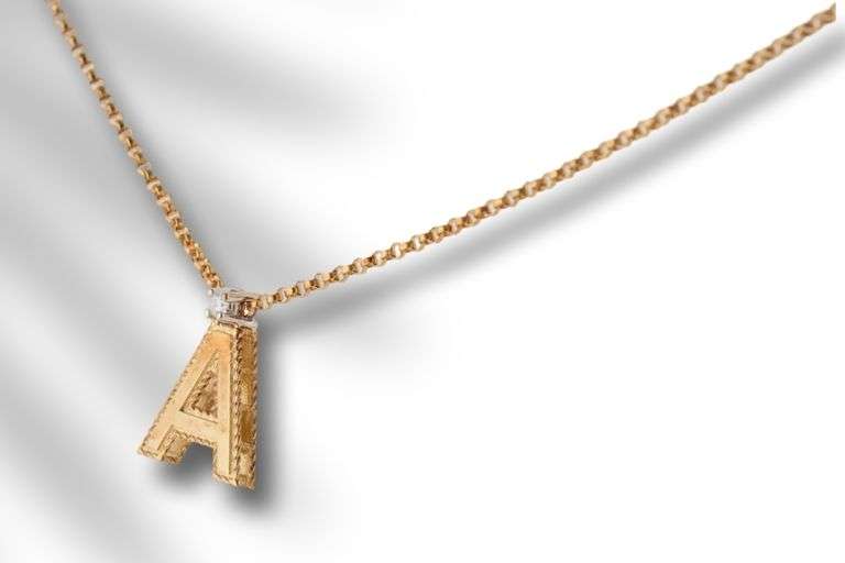 18kt Yellow gold Roberto coin princess cut diamond A initial pendant on adjustable chain