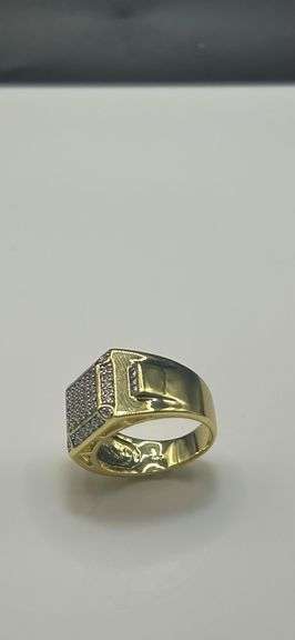 Mens Strong 14 Kt Gold Plated Lab Simulated Diamond Ring