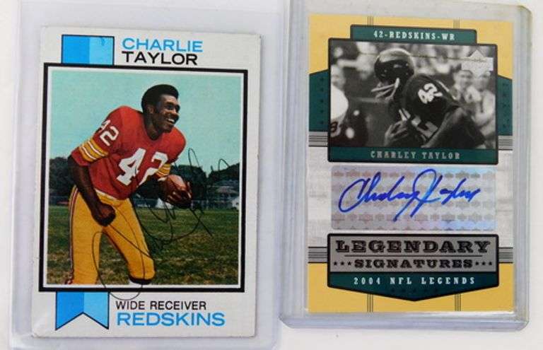 5 Charley Taylor Football Cards, 2 Autographed