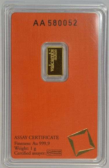 Valcambi Suisse 1 gram pure .999 fine gold bar. Unique Serial #