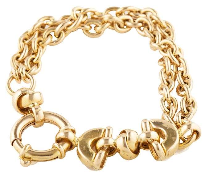 Polished Fancy Double Strand Link Bracelet in 14K