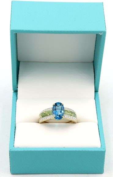 Charming Blue Topaz, Peridot and Sapphire Cocktail Ring