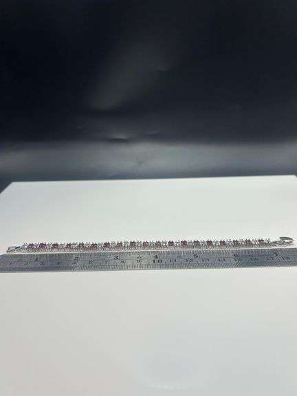 Gorgeous 18kt White Gold Simulated Red Ruby  Diamond Tennis Bracelet