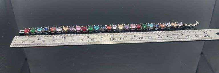 Incredible 18 Kt White Gold Plated Mixed Color Simulated Sapphire Tennis Bracelet