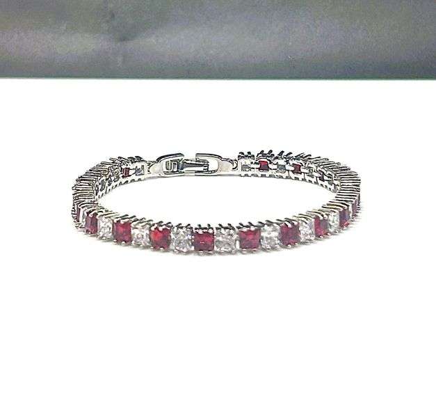 Gorgeous 18kt White Gold Simulated Red Ruby  Diamond Tennis Bracelet