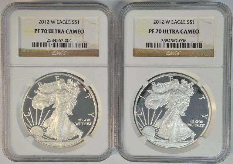2 Perfect 2012-W NGC PF70 ULTRA CAMEO $1 Silver Eagles