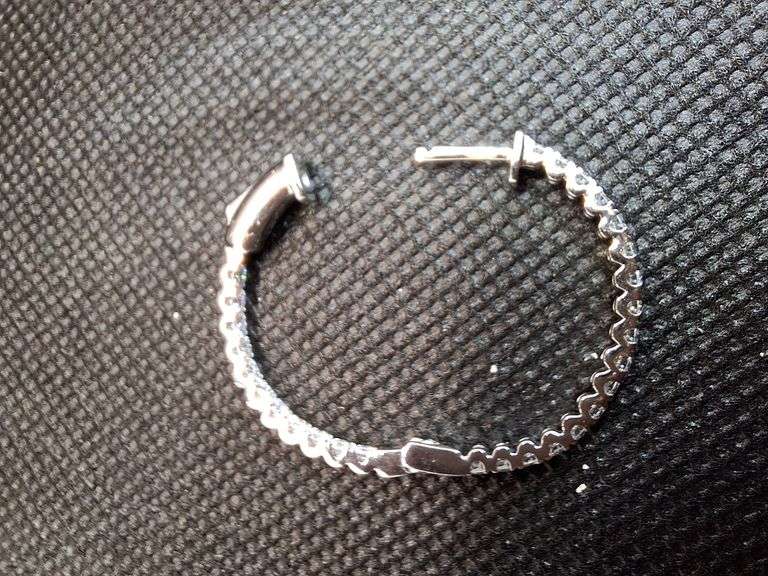 UNIQUE 14 K WHITE GOLD HOOP LAB DIAMOND EARRINGS