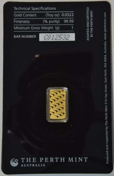 The Perth Mint 1 Gram pure .9999 fine gold bar sealed. Unique Serial Number