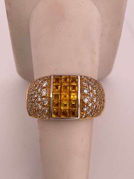 BRAND NEW 18K YELLOW GOLD DIAMOND AND YELLOW SAPPHIRE RING