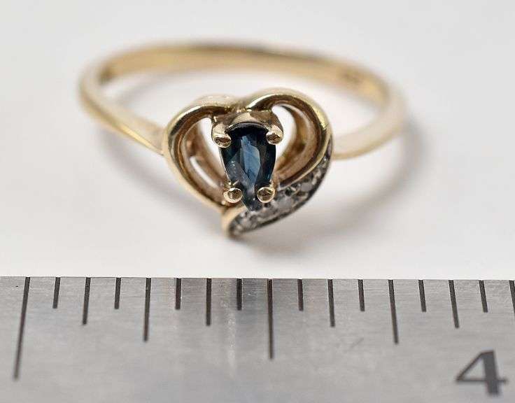 Loveable 10K Yellow Gold Blue Sapphire Gemstone and Diamond Ring