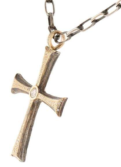 1.00ctw Diamond Milgrain Two Tone Cross Pendant Necklace in 14K and Sterling