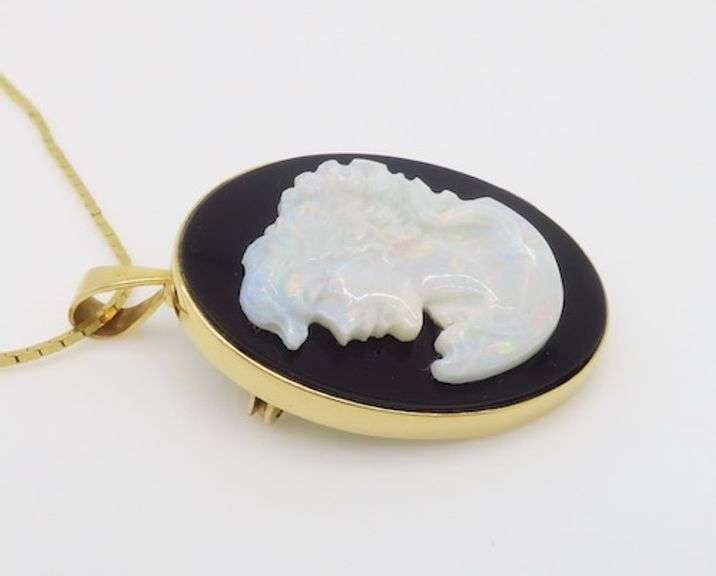 Carved Opal & Black Onyx Pendant Necklace