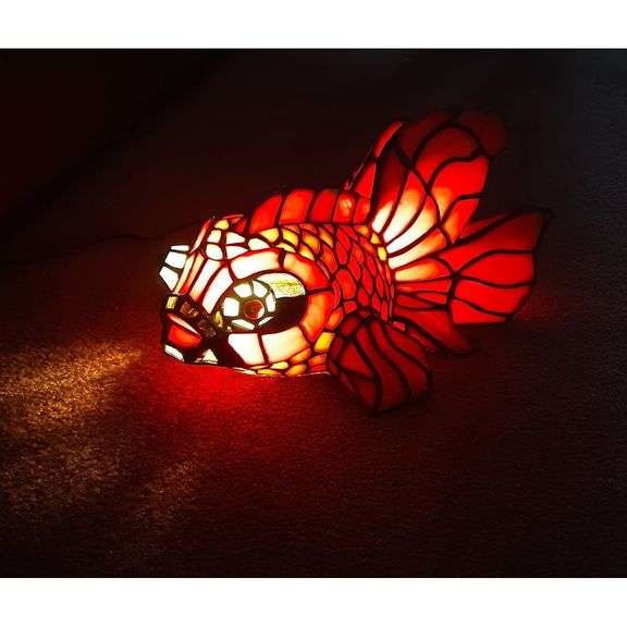 Handcrafted Stained Glass Red Goldfish Lamp