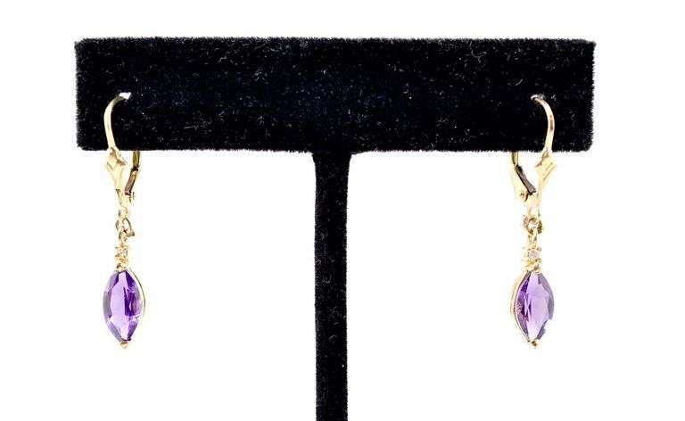 Stunning 14K Yellow Gold Amethyst Gemstone Dangle Earrings