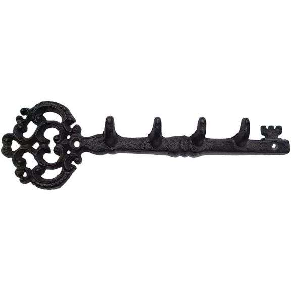 Cast Iron Skeleton Key Holder with 4 Hooks