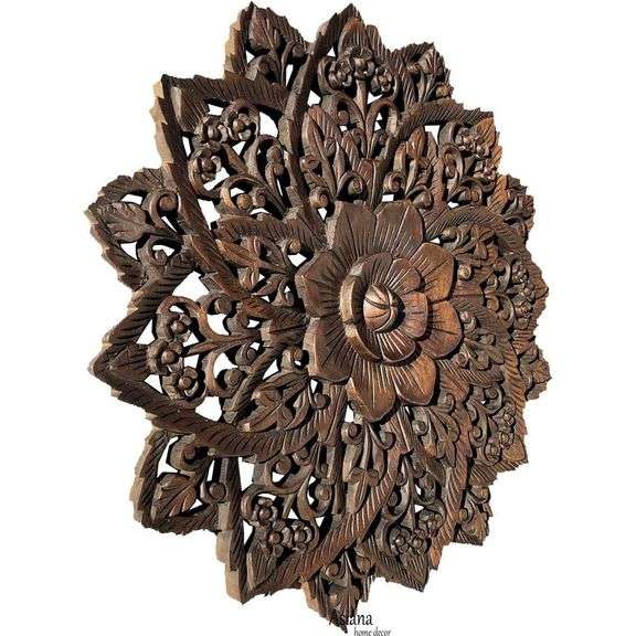 Hand-Carved Teak Wood Water Lily Art