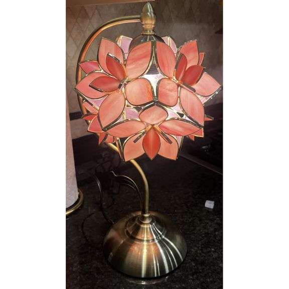 Rose Lily Stained Glass Brass Table Lamp