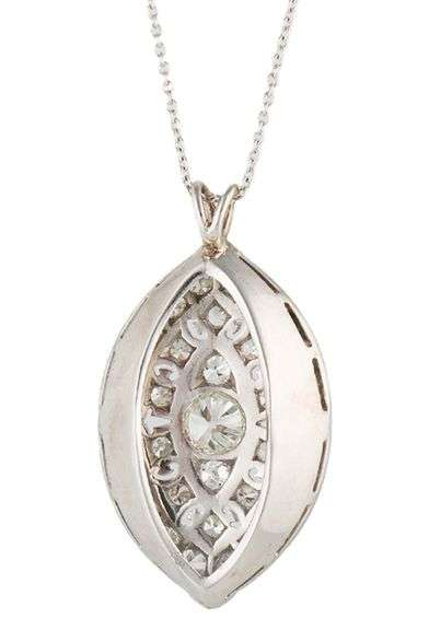 Vintage 3.28ctw Diamond Milgrain Heirloom Marquise Shaped Pendant in 14K