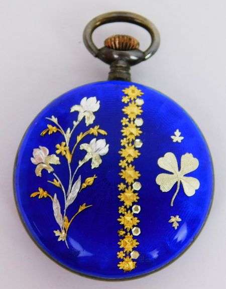 Antique Enamel Ladies Pocket Watch, Runs