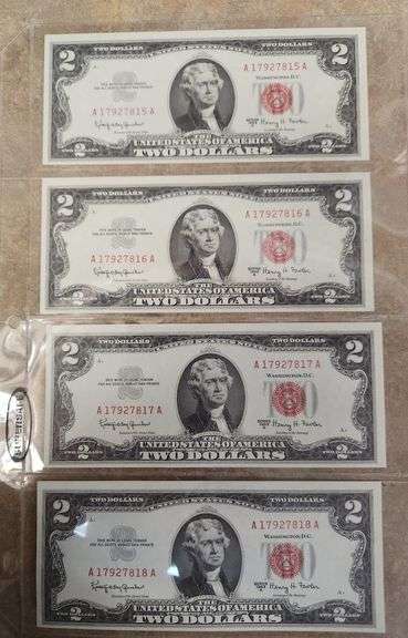 Lot Of 15 - Redseal, Consecutive, UNC $2 Bills