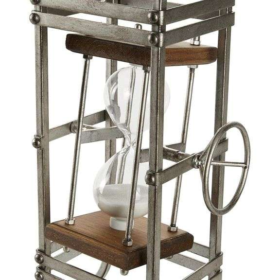 Rustic Metal Hourglass Clock with Wood Base