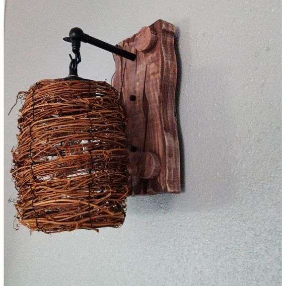 Rustic Rattan Lantern Wall Sconce