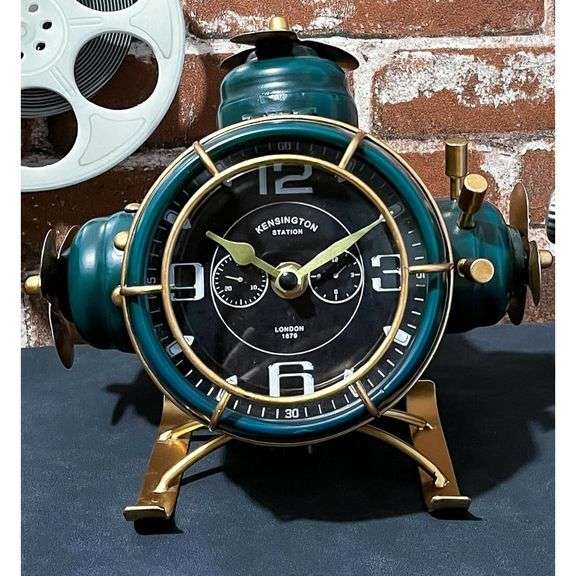 Retro Metallic Airplane Steampunk Desk Clock