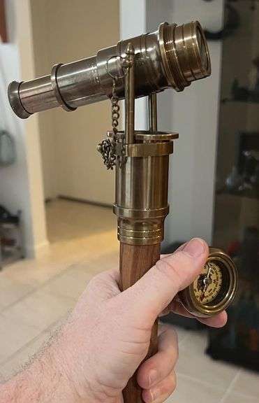 Victorian Telescope Brass Handle Foldable Walking Stick