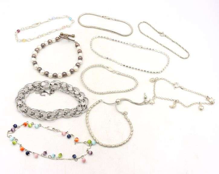 Group lot of 10 vintage 925 sterling silver bracelets