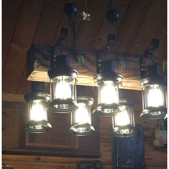 Farmhouse Industrial Rustic Wood Beam Chandelier