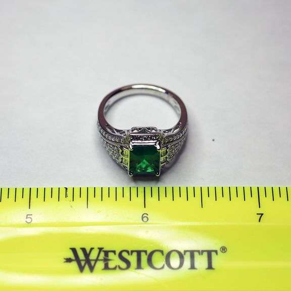 Platinum Emerald and Diamond Ring