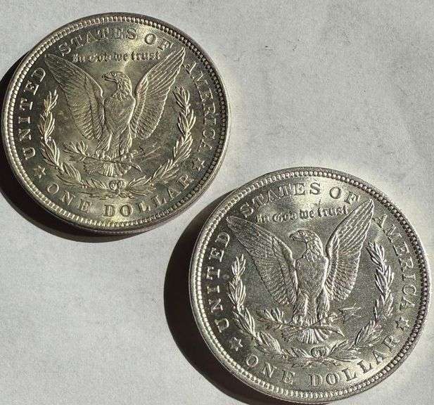 2 Gem BU 1921 Frosty White Morgan Dollars